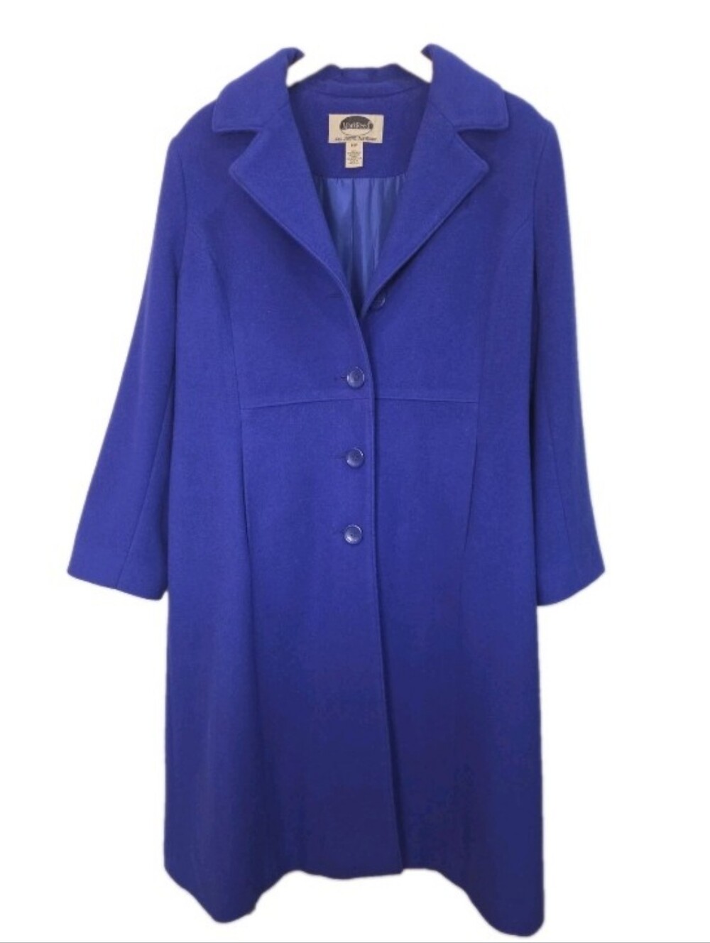 Vintage Mark Reed Women's Pea Coat Size 14P Indigo Wool Blend Longline Overcoat